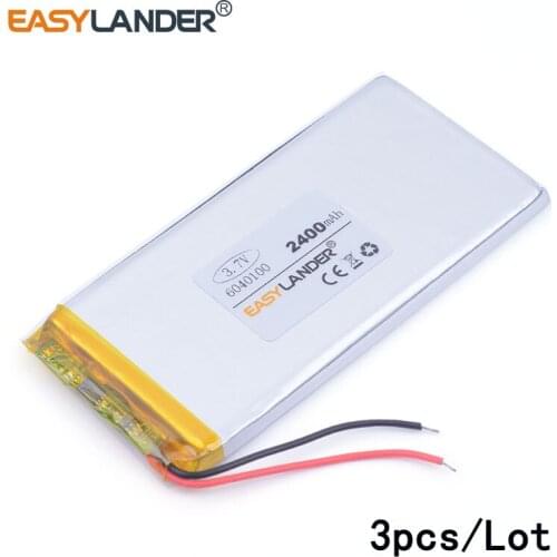 3pcs/Lot 3.7V 2400mAh 6040100 Lithium Polymer Li-Po li ion Rechargeable Battery cells For Mp3 MP4 MP5 GPS PSP mobile bluetooth
