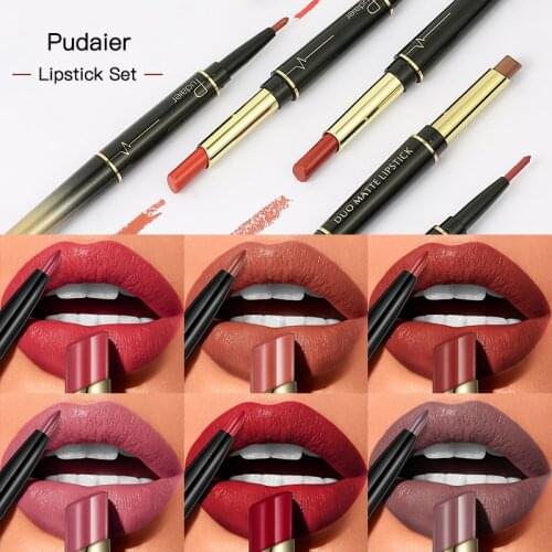 3Pcs\set 2 In 1 Lip Liner Pencil Lipstick Lip Matte Beauty Makeup Waterproof Nude Color Cosmetics Lipliner Pen Party Lip Stick