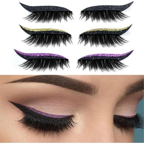4 Pairs/Set Eyeliner False Eyelash Stickers Easy to Remove Plastic Makeup Eye Lashes Eyeliner Sticker Halloween Cosmetic