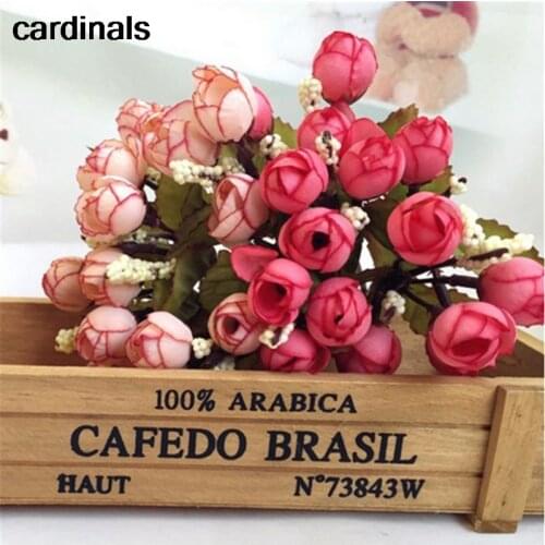 Autumn 15 heads/bouquet small bud roses bract artificial silk rose flower DIY home wedding Christmas decor flowers rose gift