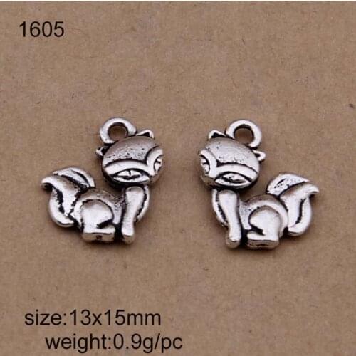 50pcs Antique Silver Color Double Side Fox Charms Hanging Pendants Jewelry Suspension Necklace Accessory