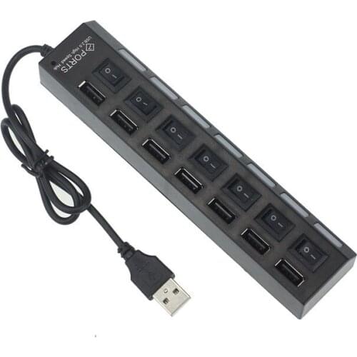 7 Ports USB Hub 2.0 Multi USB Splitter Use Power Adapter Power on/off Switch Multiple Expander 2.0 USB Hub For PC Laptop InStock