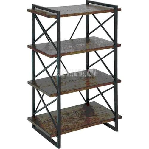 85*140cm 4 Layer Solid Wood Board Iron Art Frame Living Room Home Book Goods Storage Rack Organizer BookShelf Decorative Shelf