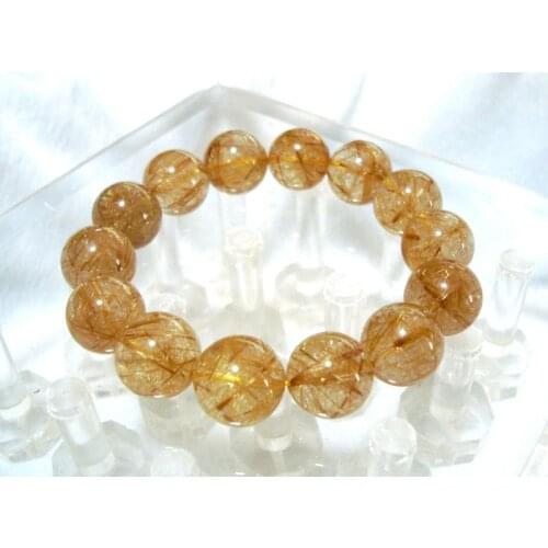 Free Shipping AAAAA Natural Golden Rutilated Quartz Round Beads Stretch Bracelet Women Jewelry Accessories Weddings Parties Gift