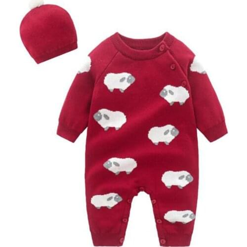 Spring Infant Baby Girls Boy Rompers + Hat Autumn Long Sleeve Rompers Newborn Baby Girls Boys Animal Knit Rompers Clothes