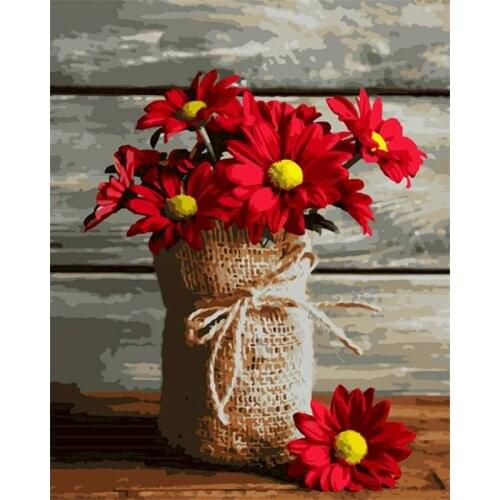 GATYZTORY Painting By Numbers Kits For Adults HandPainted 40x50cm Frame Red Flower Oil Picture By Number Home Art Photo