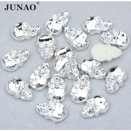 JUNAO 10*15mm Silver Skull Studs Spikes Punk Rock Spike Decorative Rivets for Scrapbooking Clothes Leather Bag Craft