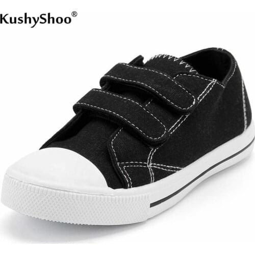 KushyShoo Kid Shoes Girls Sneakers Low Top Toddler Canvas Shoes with Dual Hook and Loops Solid Casual Childrens Sneakers 2019