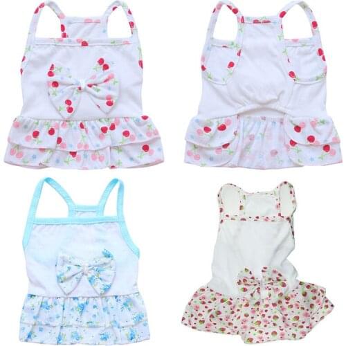 Cute Sweet Bow Sling Skirt Summer Fruit Printed Princess Dress Skirt Dog Clothes For Small And Medium Dog bow Puppy Pet Clothing