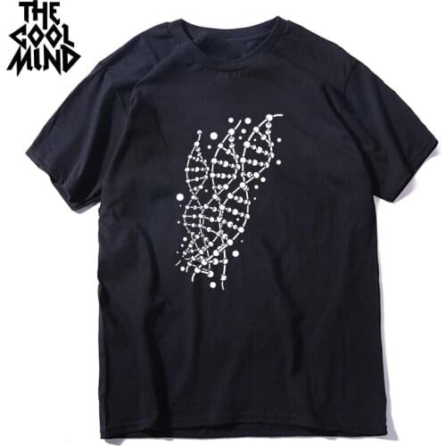COOLMIND 100% cotton casual DNA print men T shirt cool summer cool men t shirt o-neck loose men t-shirt male tee shirts