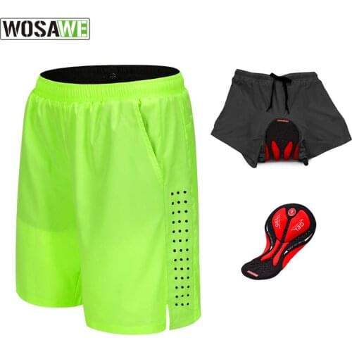 WOSAWE Men Gel Padded Baggy Cycling Shorts Reflective MTB Bike Bicycle Riding Shorts Loose Elastic Waist Fit Shorts Pockets