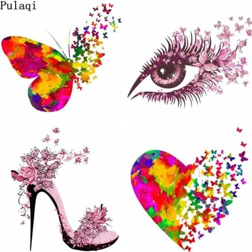 Pulaqi DIY Butterfly Iron on Transfer Vinyl Heat Transfer Patches for Clothes Fabric PVC Stickers Heart Patch Applique Washable