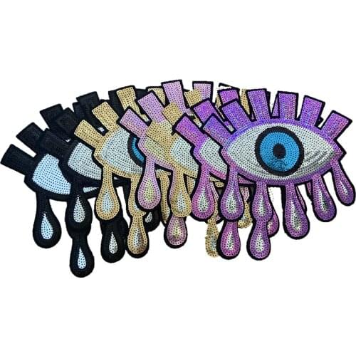 New Arrival Sequined Eye Patch Punk Eyeball Iron on patches For clothing Badges Stickers Appliques wholesale