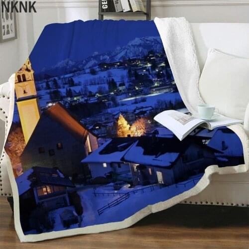 NKNK Brank Nature Blanket Snow Scene Thin Quilt Houses Plush Throw Blanket Landscape Bedding Throw Sherpa Blanket Animal Vintage