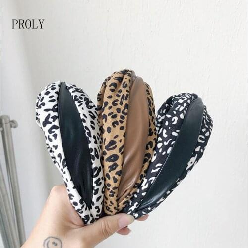 PROLY New Fashion Hairband For Women Leopard Patchwork Leather Headband Big Bowknot Headwear Adult Hair Accessories Wholesale