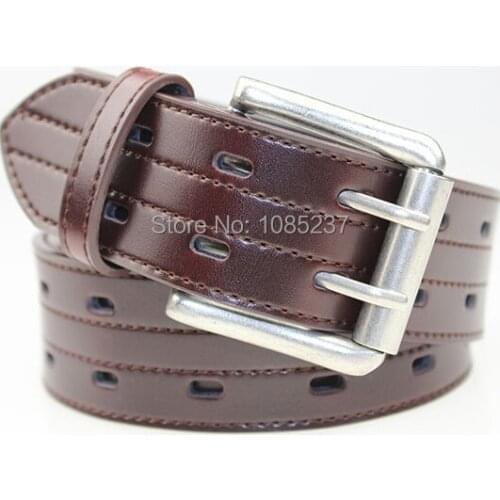 Free shipping wide men designer belt genuine leather strap double row of holes/double pin buckle corset belt
