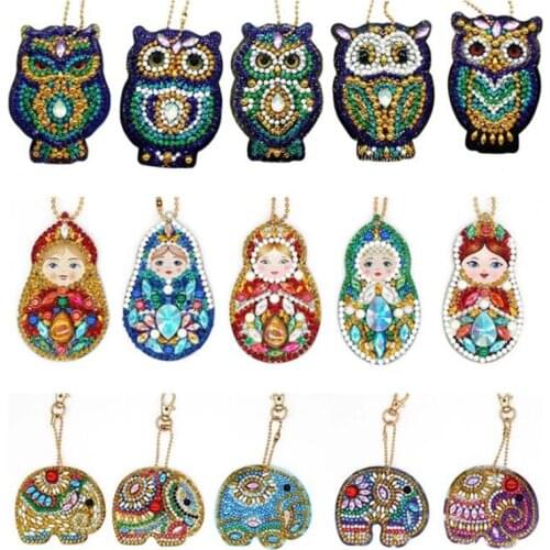 Russian Doll Owl Diy Diamond Keychain Painting Mosaic Christmas Gift 5pcs Diy Special Full Drill Woman Girl Jewelry Keyring