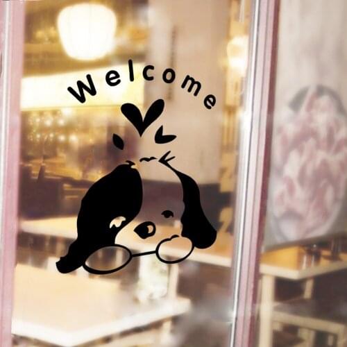 Removable Light Sweet WELCOME Cute Dog Home Shop Bedroom Living Room Door Wall Sticker Decals Wallpaper Home Decor Free Shipping