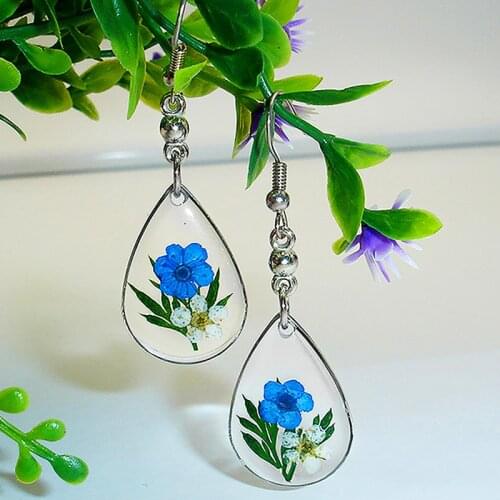 Huitan Cute Print Flower Water Drop Dangle Earrings for Women Resin Crystal Statement Earrings for Party Daily Wear Jewelry Gift