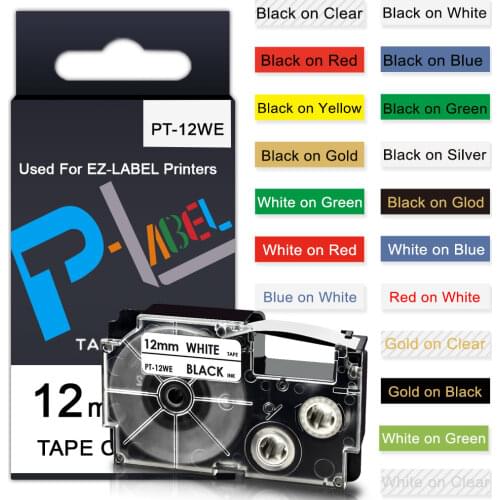 Absonic 6/9/12/18/24mm Label Tape XR-6WE XR-9WE XR-12WE XR-18WE XR-24WE for Casio KL-60 KL-820 KL-120 KL-130 KL-750 Label Maker