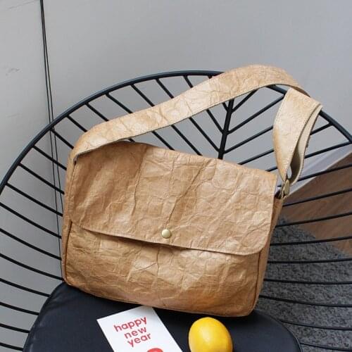 Women bag Korean vintage messenger bags 2020 new Fashion Solid Hasp Soft Shoulder Bags Simple style Kraft paper fold Mori girl