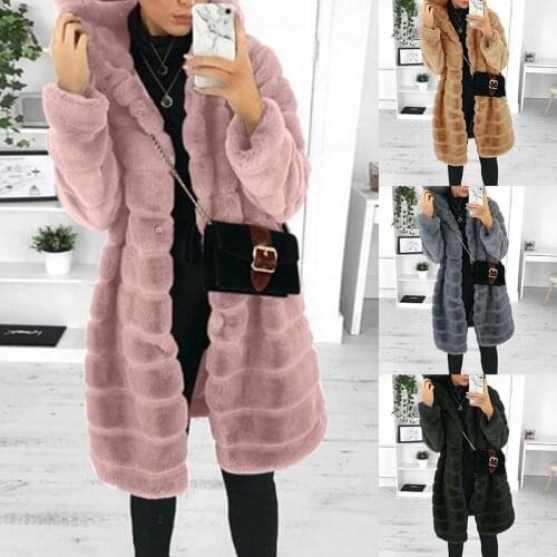 New Women Winter Coat Thick Warm Faux Fur Hooded Coat Jacket Long Sleeve Solid Casual Outwear Street Style Fashion Plus Size 5XL