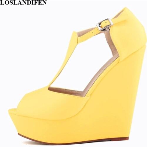 2021 Peep Toe Ankle Buckle Rome Sandals Womens Concise Solid PU Leather Wedges Sandals Platform Fashion High Heels Shoes Woman