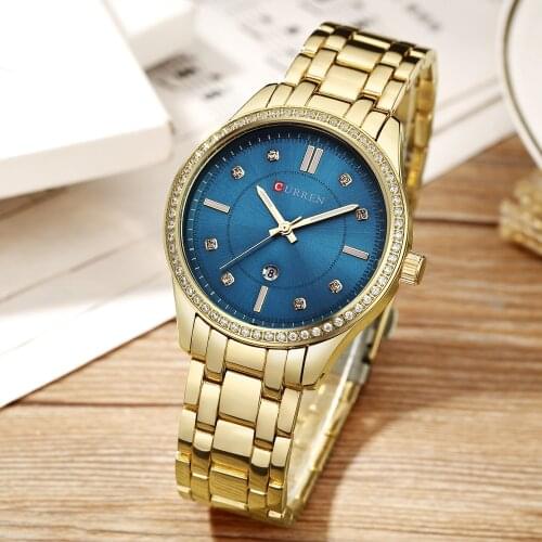 Women Watches Top Brand Luxury Curren Quartz Watch Shining Crystal Ladeis Wristwatches Golden Steel Bracelet Relogio Feminino