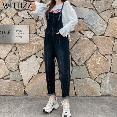WITHZZ Spring Autumn Plus Size Elasticity Denim Overalls Womens Loose Female Lovely Asian Size Jumpsuit Jeans