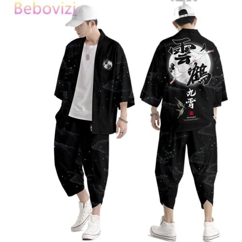 20 Styles Suit Plus Size S-3XL Loose Chinese Japanese Samurai Harajuku Kimono Cardigan Women Men Cosplay Yukata Tops Pants Set