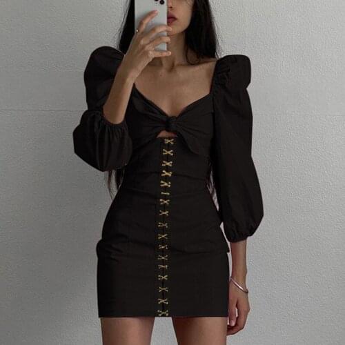 Women Sexy Bodycon Dress Pure V Neck Off Shoulder Lantern Sleeve Dress Party Night Elegant Mid Christmas Dress Mujer Black Dress