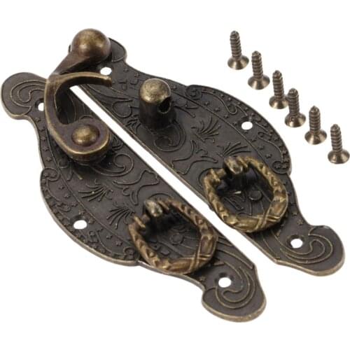 1pc Antique Bronze Wooden Case Hasp Decorative Jewelry Gift Box Suitcase Hasp Latch Hook furniture hardware 90*50mm