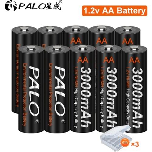 PALO 100% original AA Battery 3000mah 1.2V AA NI-MH Rechargeable Battery Pre-charged 2A Batteries for Cameras Batteries AA