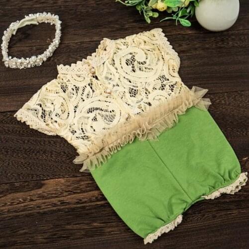 2 Pcs/Set 0-1Month Newborn Photography Props Baby Headband Lace Romper Bodysuits Outfit Baby Girl Costume Clothing