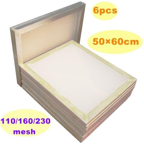 6pcs 50x60cm Silk Screen Printing Aluminum Frame Tools with 110/160/230 Mesh (Tubing:1"x 1.5")