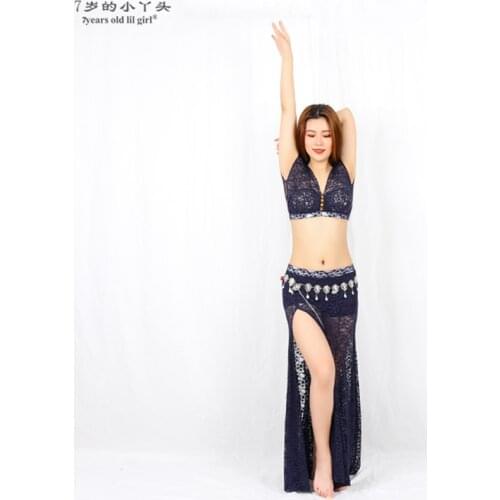 7years Old Lil Girl 2021 New Belly Dance Costumes Lace Top+Skirt 2pcs Suit For Women Exercise CBB100