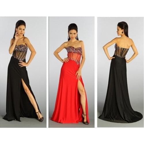 Free shipping 2018 new sexy beaded chiffon vestidos para festa long party gowns crystal black red prom bridesmaid dresses