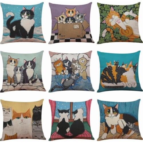 Little cat pattern Pillow Case Throw Pillowcase Cotton Linen Printed Pillow Covers For Office Home Textile