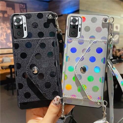 Necklace Cord Chain Cover Funda for Xiaomi Redmi Note 10 Pro case On Redmi Note 10s leather wallet Lanyard Case Redmi Note 10 5G