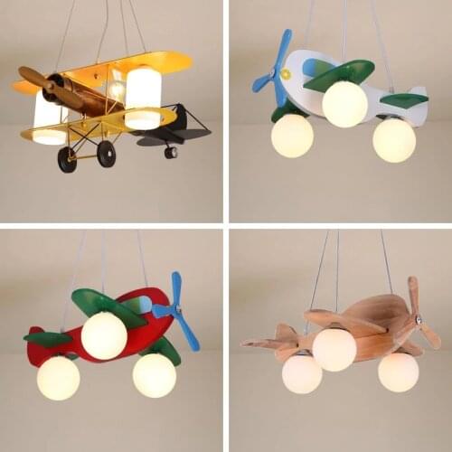 Wood Airplane Chandelier for Children Kids Boy Bedroom LED Hanging Pendant Lamp Nursery Aircraft Suspension Lights