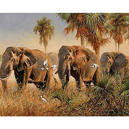 DIY 40X50 Oil Painting By Numbers Elephant group paint by numbers On Canvas Home Decor Digital Painting chrismas