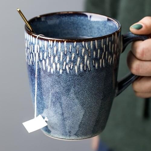 European retro ceramic big cup Nordic ins simple water cup Household personality mug blue coffee cup milk cup