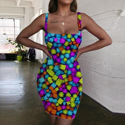 Giyu Brand Psychedelic Dress Women Abstract Bodycon Dress Colorful Vestido Sexy Cube Ladies Dresses Geometry 3d Print
