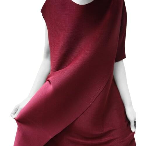 HOT SELLING Miyake Fashion fold short sleeve pure color loose dress IN STOCK
