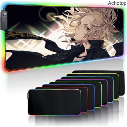 Tokyo Revengers Large Office RGB LED Illumination Game Mouse Pad Mat Gamer Rubber Gaming Mousepad Computer Keyboard Desk Mat