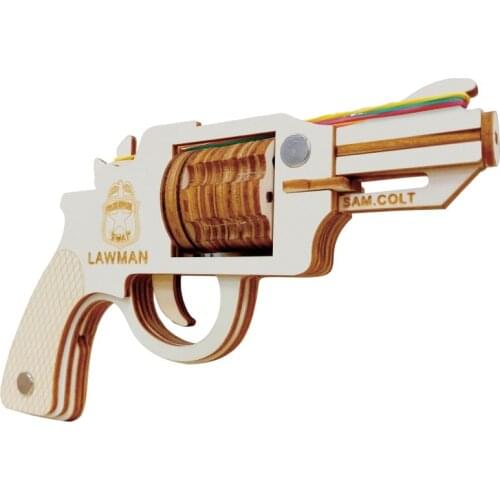 XJ-G006 Wooden Toys 3D Jigsaw Puzzle Golt Revolver Semi-Auto Rubber Band Pistol Educational Gifts For Kids Funny Games DIY