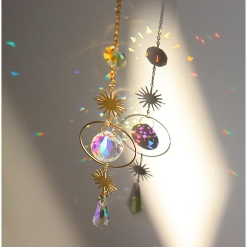 Artificial Crystal Wind Chime Star Moon Sun Catcher Pendant Colorful Beads Hanging Pendant Cascade Home Outdoor Garden Decor