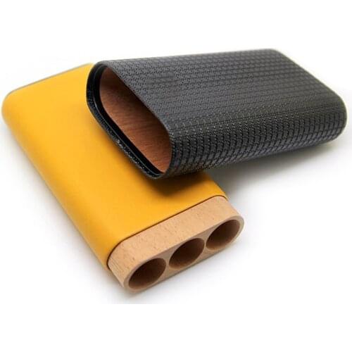 Cedar Wood Cigar Leather Case Portable Cigarettes Case Holder Portable Humidor Accessory Gifts For Business Men