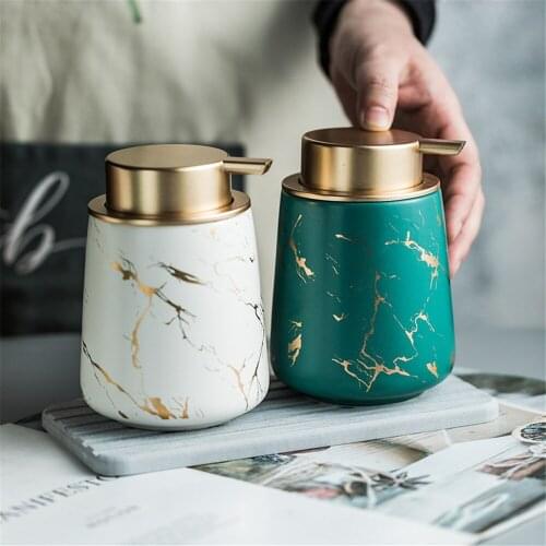 400ml Soap Dispenser Home Hotel Bathroom Hand Washing Shower Gel Shampoo Bottle Golden Marbled Ceramic Detergent Bottle