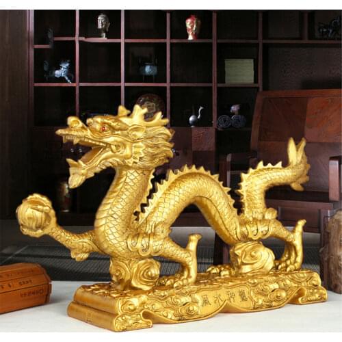 Chinese Feng Shui Dragon Figurine Noble Golden Dragon Sculpture Lucky and Prosperity Statue Resin Ornaments Home Arts Crafts